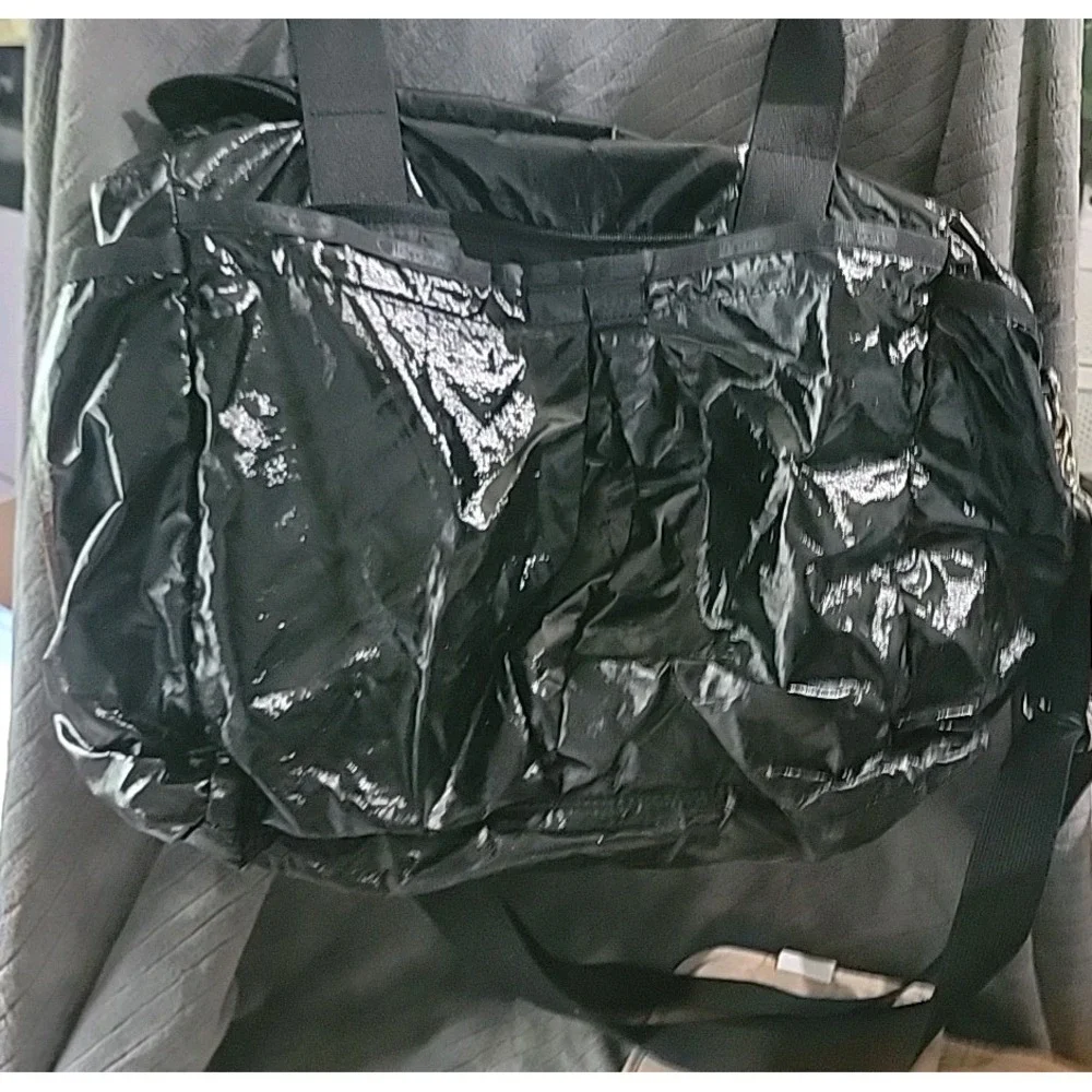 Storksak Black Faux Leather Diaper Bag Tote Changing Mat Bottle Holder